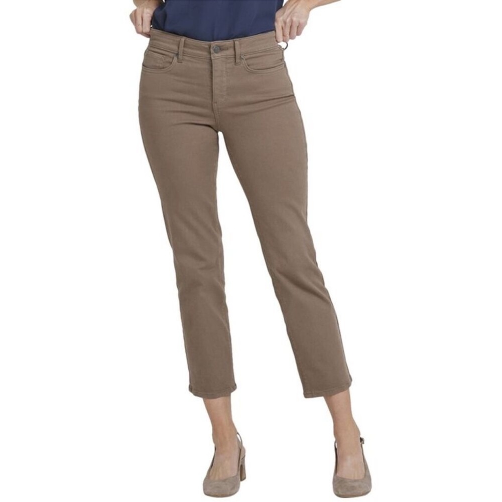 Nydj Womens Jeans Marilyn Straight Ankle 6 Petite Beige‎ Brown Incense High Rise